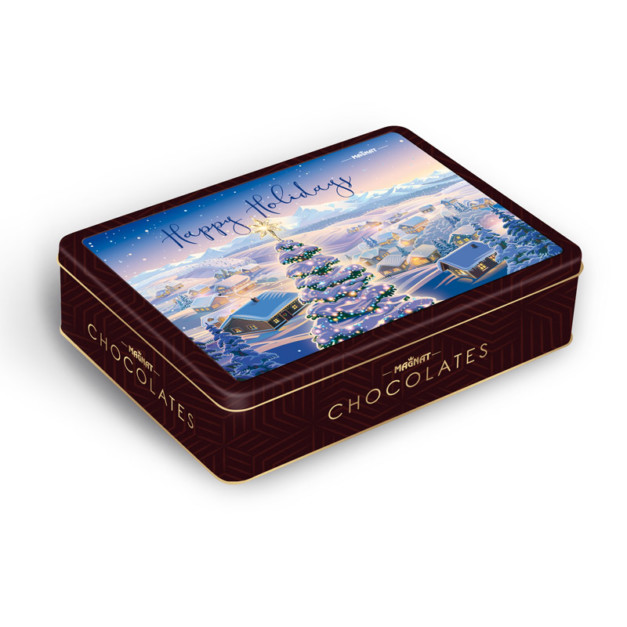 Jelly in chocolate in tin box with 3D sticker